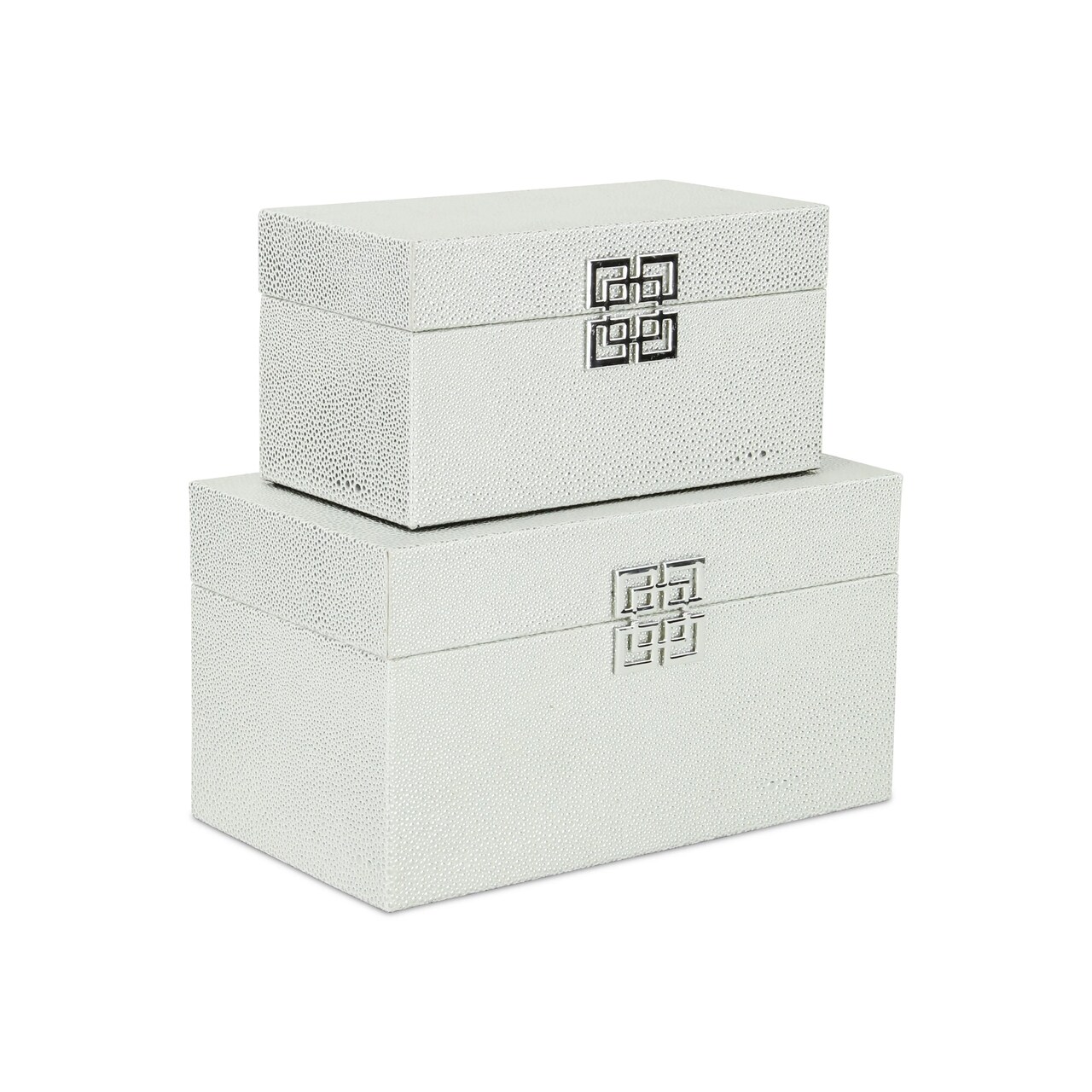 Contemporary Home Living Set of 2 White Rectangular Shagreen Storage Boxes 12"